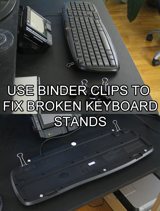 use binder clips to fix keyboard stand life hack 40 Clever Life Hacks to Simplify your World