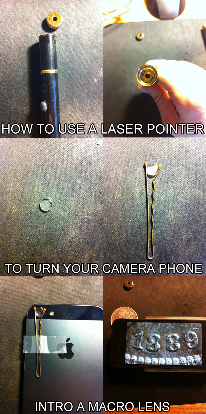 use laser pointer to turn phone into macro camera life hack 40 Clever Life Hacks to Simplify your World