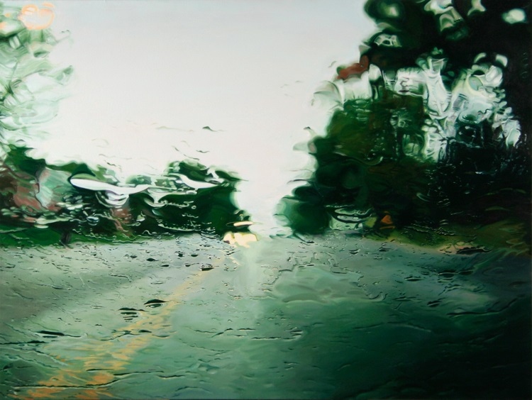 Route7  by Gregory Thielker oil painting through car windshield