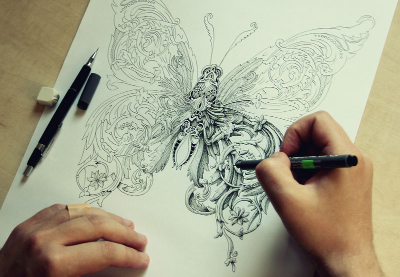 alex konahin ink illustrations 4 Tim Jeffs Draws Incredibly Detailed Lizards Using Pencil Crayons