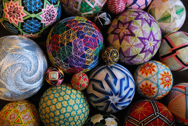embroidered temari balls japan 1 Stitching Leaves by Hillary Fayle