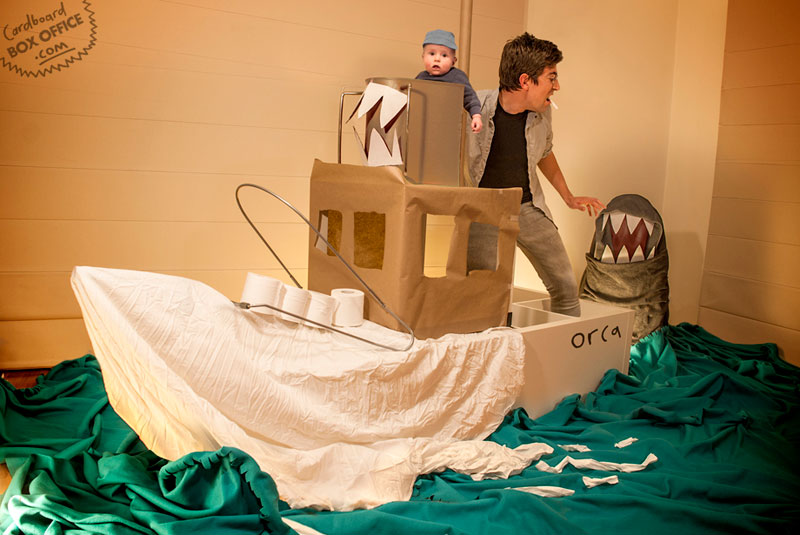jaws Parents Recreate Movie Scenes with baby Son and cardboard