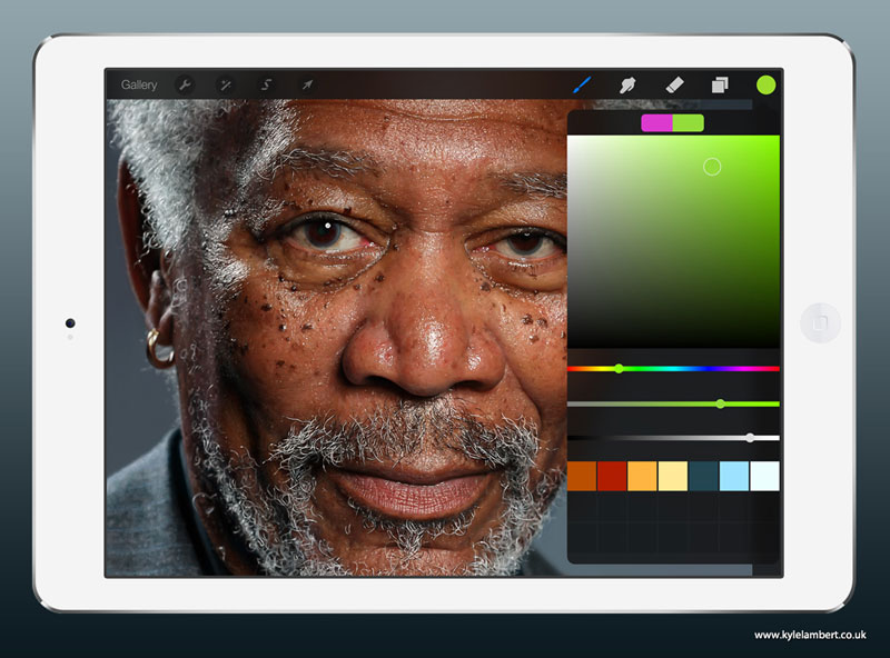 kyle lambert morgan freeman ipad finger painting color This Was Made with a Finger and 285,000 Brush Strokes... on an iPad