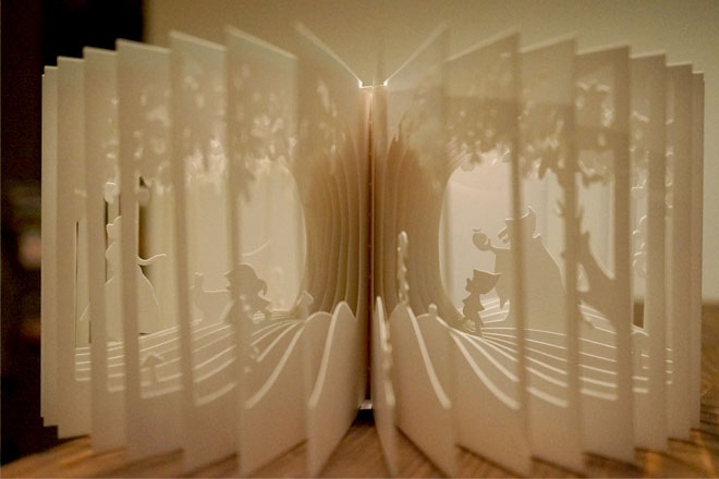 360 story book cutouts by yusuke oono 1 Artist Designs Glow in the Dark Harry Potter Books with Pop Up Illustrations
