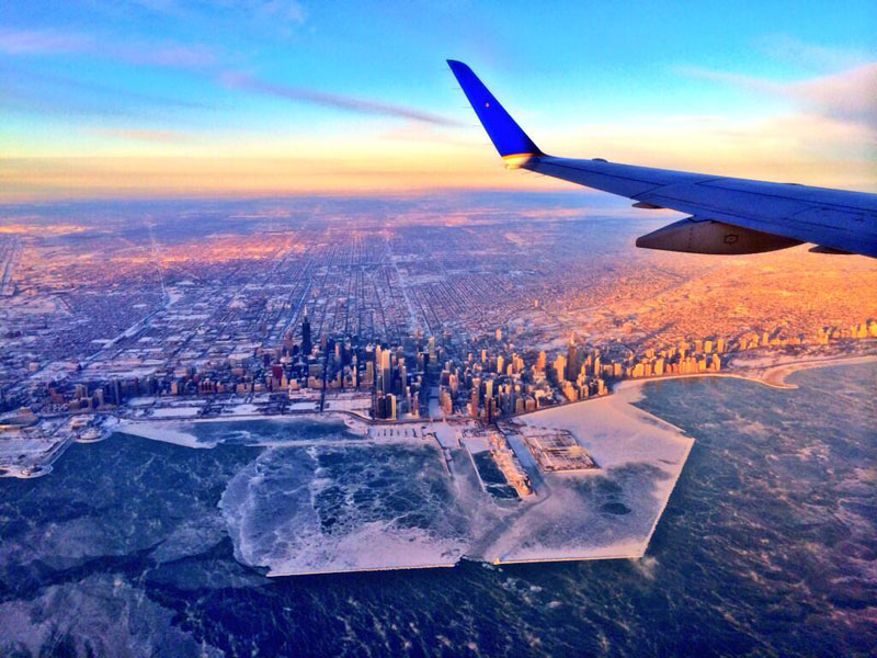 chicago aerial skyline from airplane polar vortex 2014 Picture of the Day: The Wind Chilled City