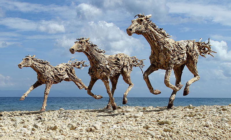 galloping horses made from driftwood by james doran-webb (2)