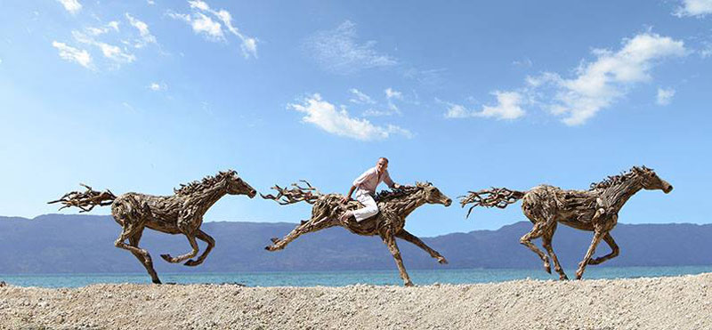 galloping horses made from driftwood by james doran-webb (5)