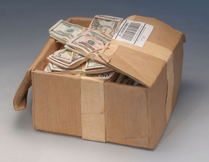 randall rosenthal carves a block of wood into a box of money (19)