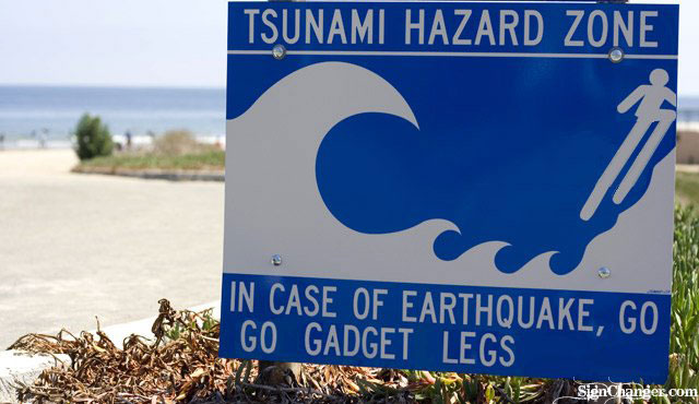 go go gadget legs sign tsunami earthquake sign