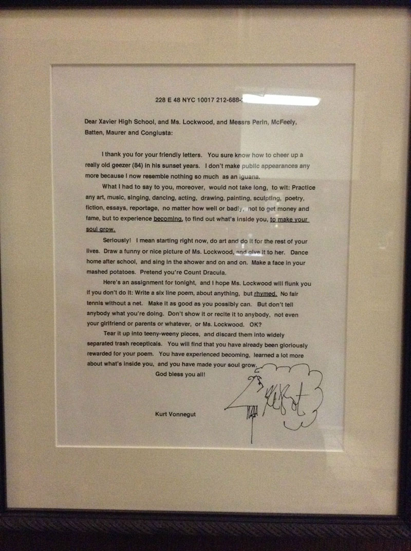 kurt vonnegut letter to students xavier high school This Teacher Asked Her Students to Write to an Author. Kurt Vonnegut Wrote Back This