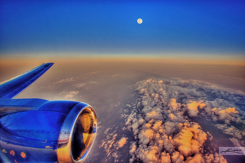 the moon from an airplane