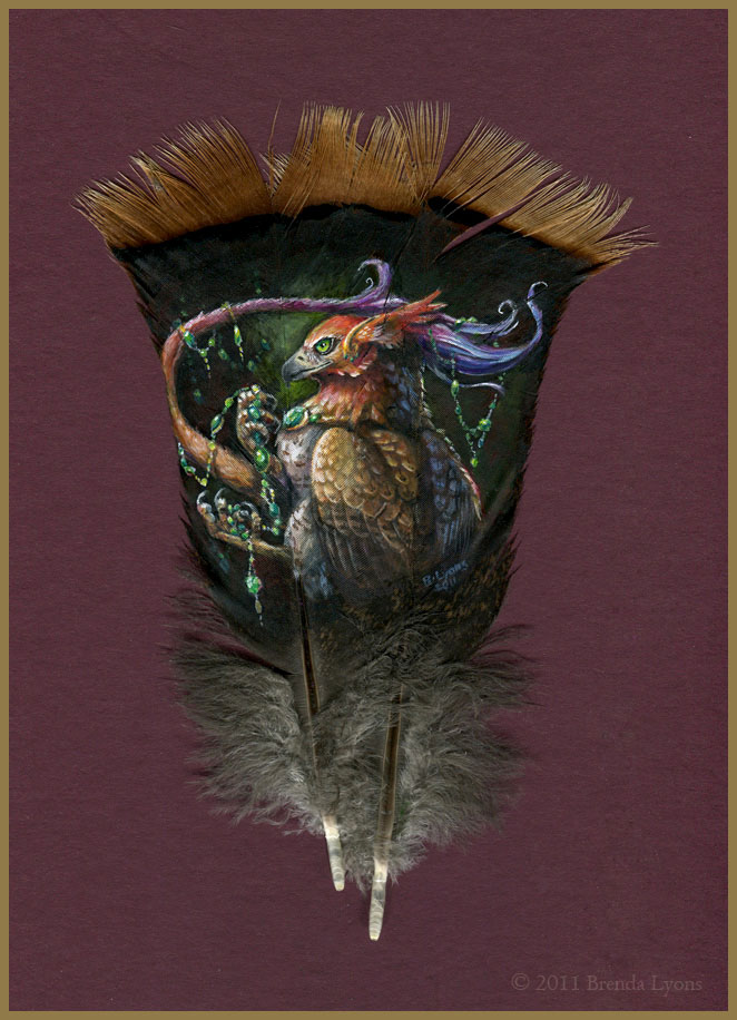 animals painted onto bird feathers by brenda lyons falcon moon studio (3)