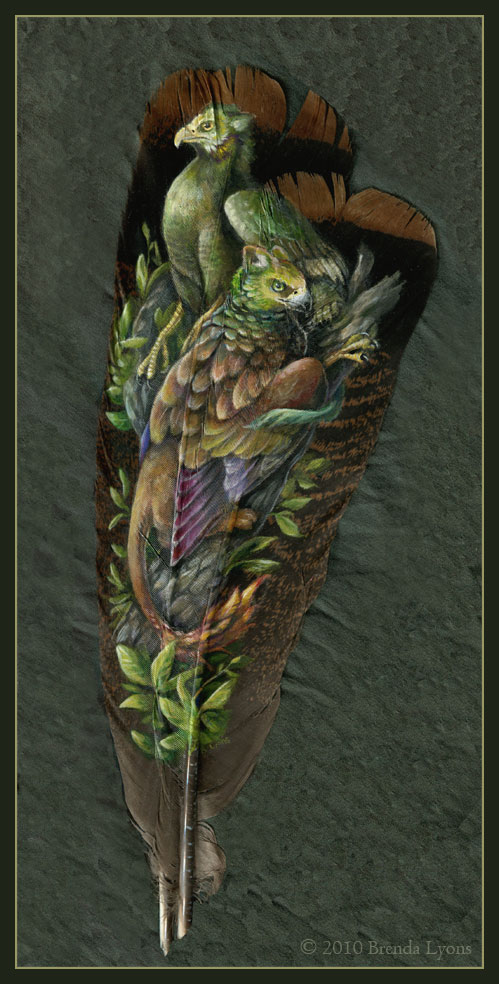 animals painted onto bird feathers by brenda lyons falcon moon studio (5)