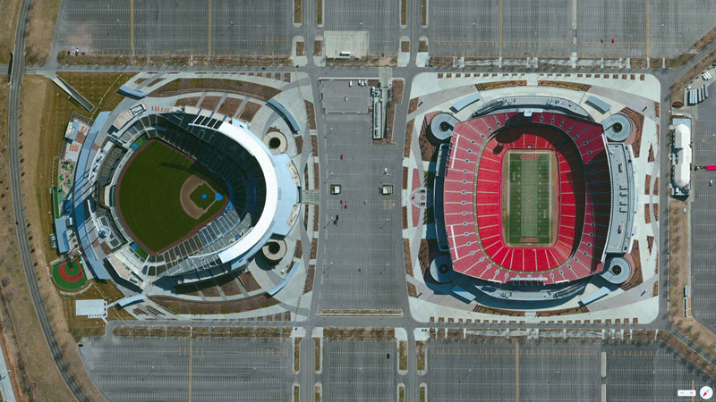 kauffman arrowhead stadium kansas city missouri from above aerial satellite 17 Satellite Photos Around the World that Will Change Your Perspective