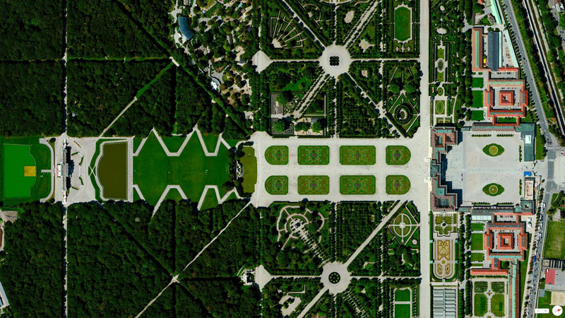schonbrunn palace vienna austria from above aerial satellite
