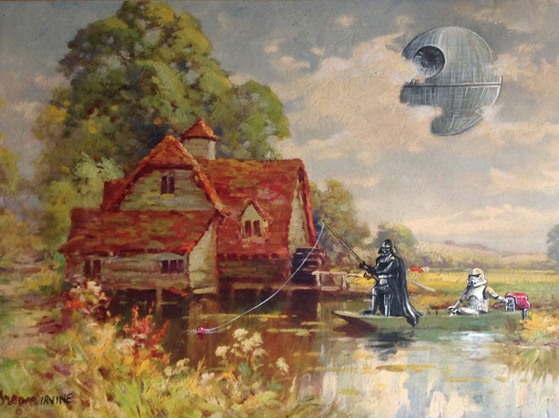 adding characters to thrift store paintings by david irvine gnarled branch 32 Artist Removes One Letter from Famous Movie Titles and Illustrates the Results
