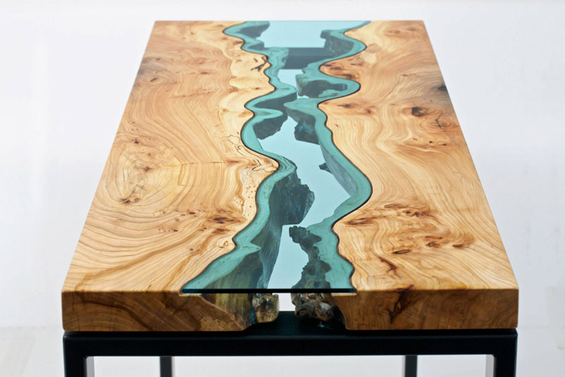 furniture with rivers of glass running through them by greg klassen 4 Molten Metal Meets Wood to Create One of a Kind Furniture