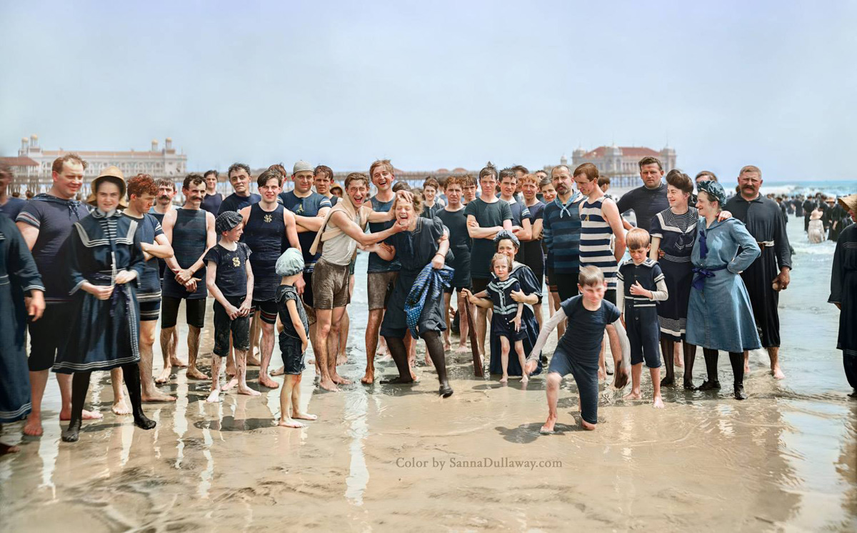 colorized beach photo 1905 atlantic city new jersey sanna dullaway