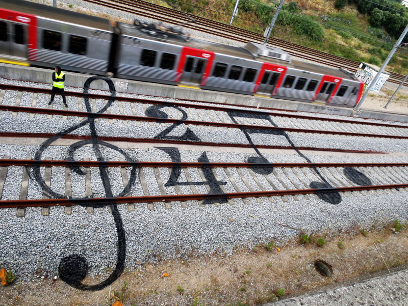 railroad sheet music street art by bordalo The Sifters Top 75 Pictures of the Day for 2014