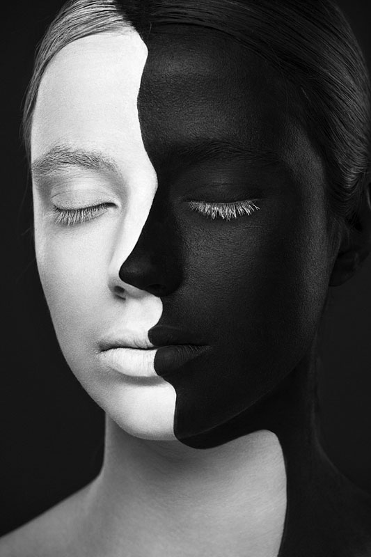 Black and White Portraits of Faces Painted Black and White (8)
