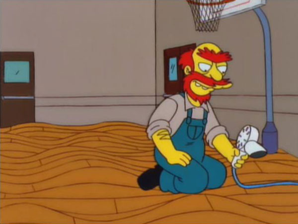 groundskeeper willie blow drying basketball court So the Pipes Underneath this Basketball Court Just Burst
