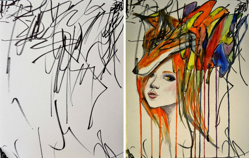 ruth oosterman turns daughters sketches into watercolor paintings 7 Ethereal Black and White Watercolor Paintings by Elicia Edijanto