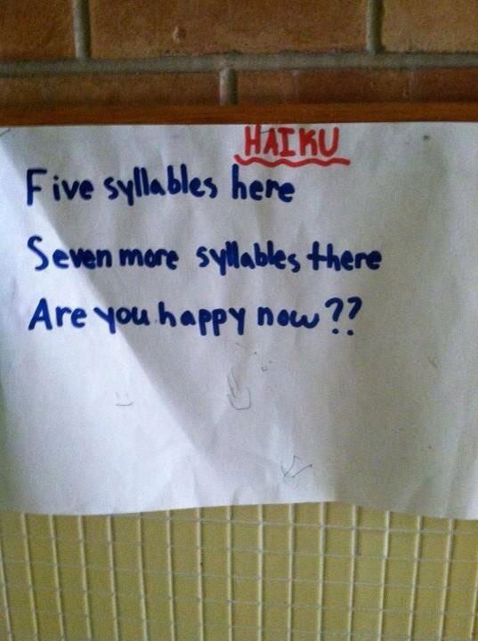 student writes funny haiku for class Teacher Asks Students to Write Haikus, This Kid Wins