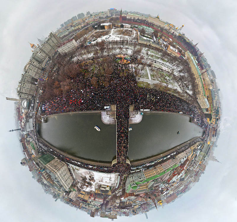 Picture of the Day: Polar Panorama of Protests in Moscow, Russia