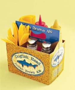 using six pack of beer case as condiment carrier