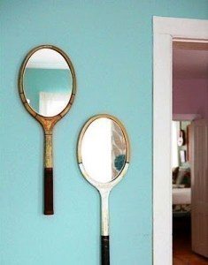 old tennis racket as a small mirror