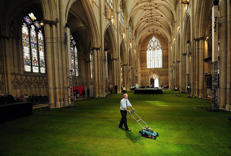York Minster Cathedral's Floor Covered in Grass