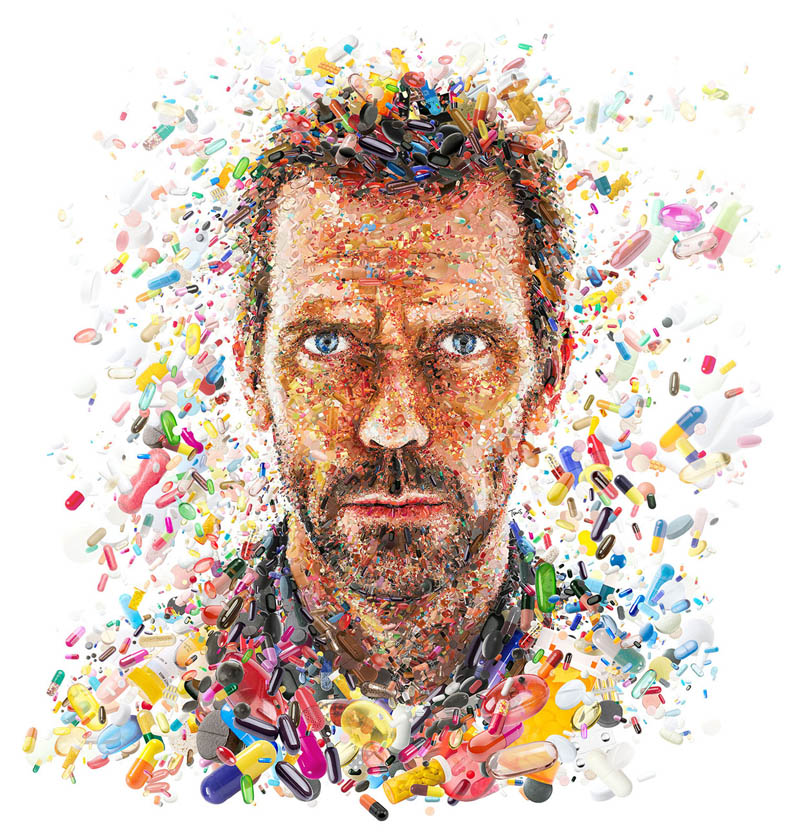 photo mosaic of hugh laurie from house for tv guide cover by charis tsevis