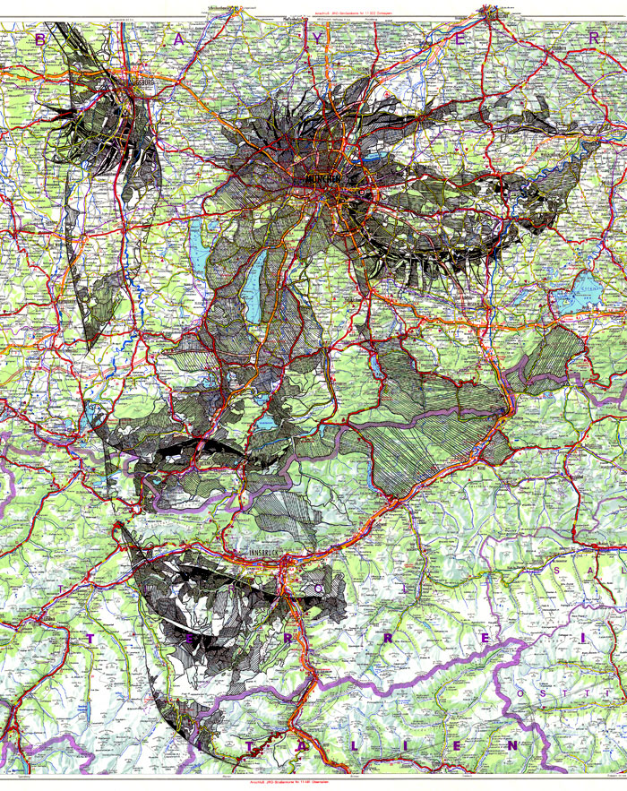 Faces Drawn Onto Maps by Ed Fairburn