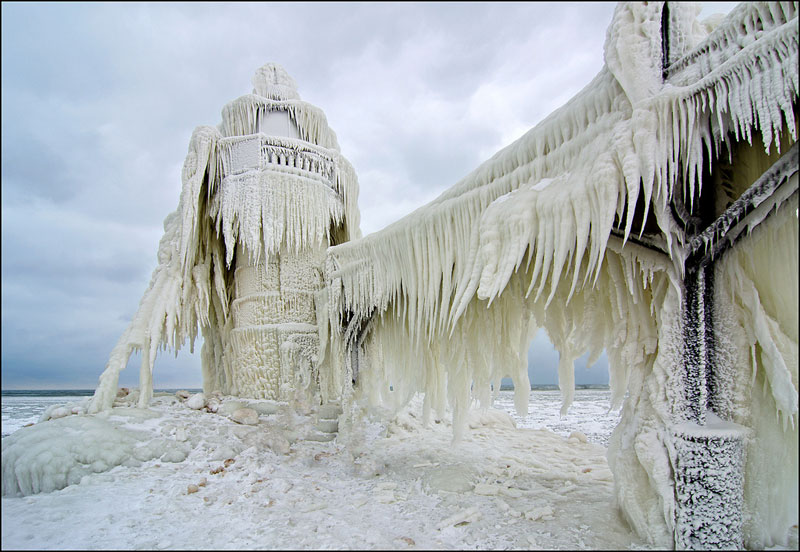 Lake Michigan's Famous Frozen Pier and Lighthouse