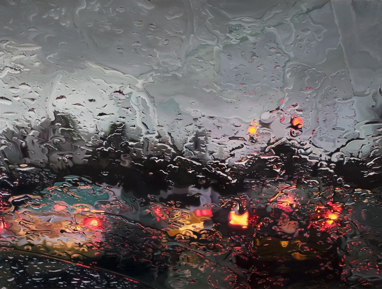 Hyperrealistic Oil Paintings Looking Through Rainy Windshields