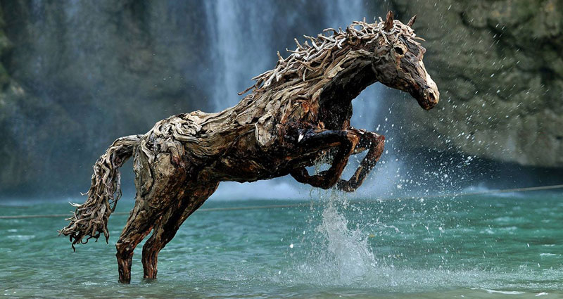 Galloping Horses Made from Driftwood