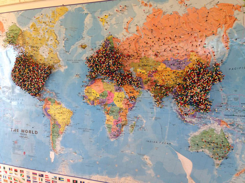 Small-Town Restaurant Asks Guests to Pin Where They're From on a Map. It Looks Awesome