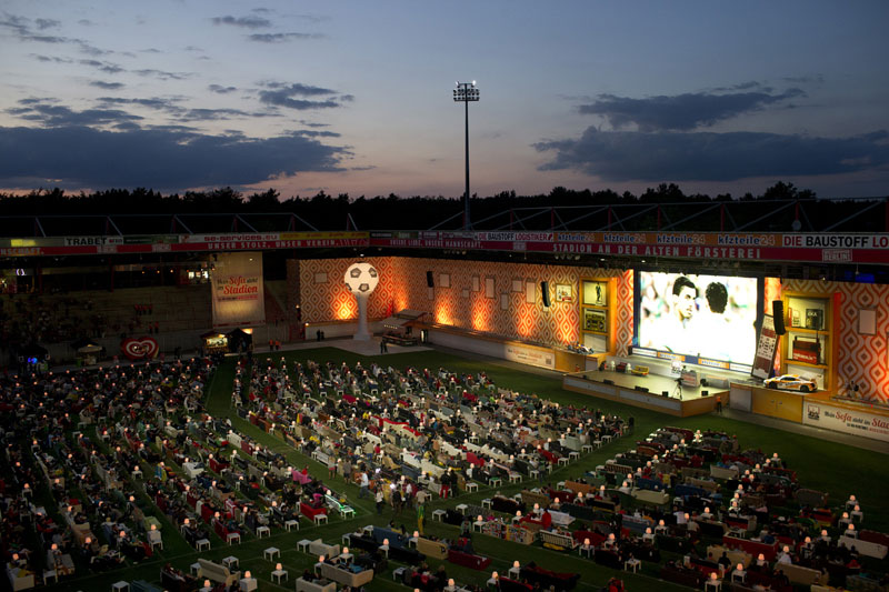 Stadium in Berlin Gets Turned Into Giant Living Room with 750 Couches and 700" TV