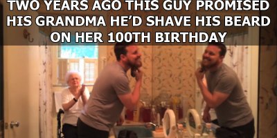 Grandson Fulfills Promise to Shave Beard for Grandma's 100th Birthday