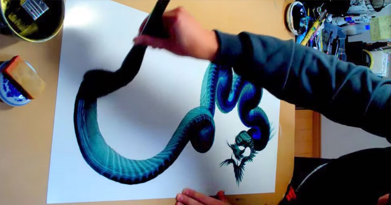 Watch This Artist Paint a Dragon's Body in One Masterful Stroke