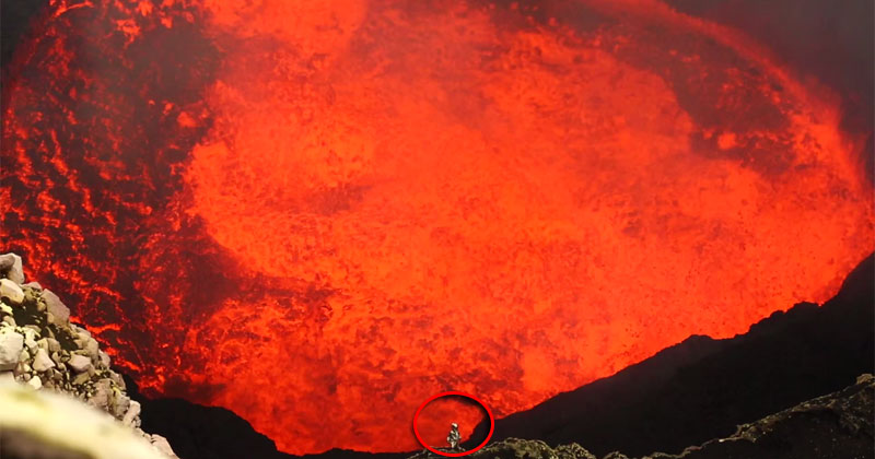 Man Descends 1200 ft Into Active Volcano to Experience Lava Lake Up Close