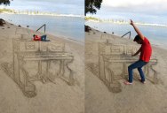 3D Sand Piano Beach Art by Jamie Harkins