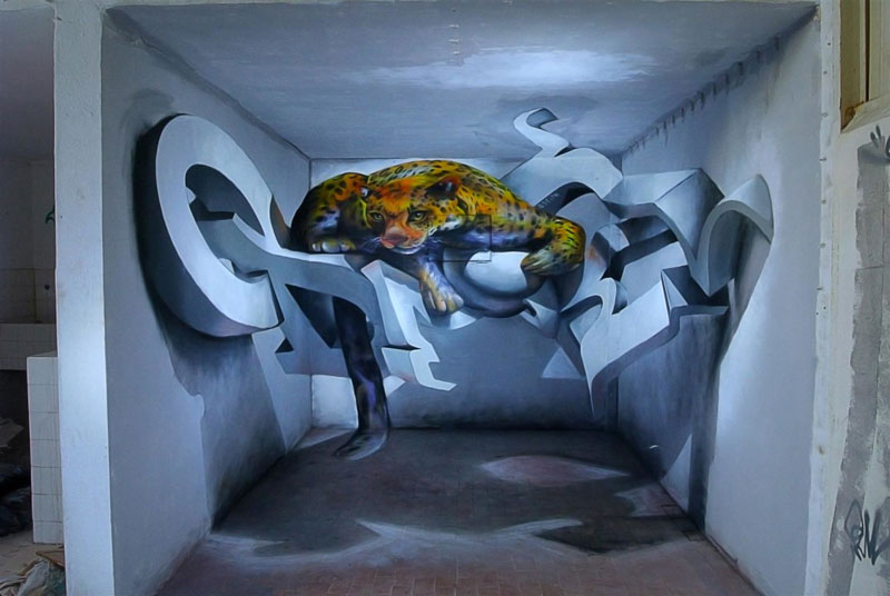 anamorphic graffiti murals that leap off the wall by odeith 12 Jaw Dropping Chrome Dog Mural is 100% Spray Paint
