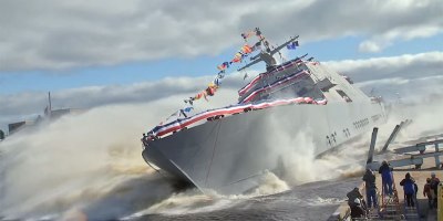 Side Launching the 378 ft USS Detroit