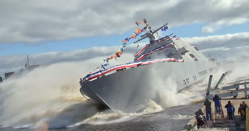 Side Launching the 378 ft USS Detroit