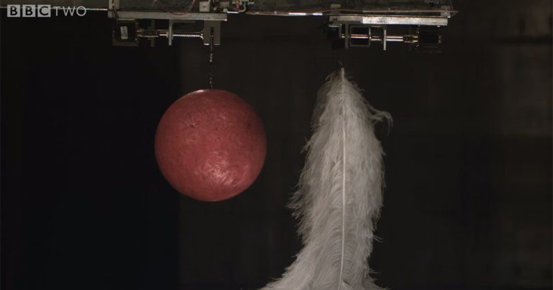 Dropping a Bowling Ball and Feather Under the Conditions of Outer Space