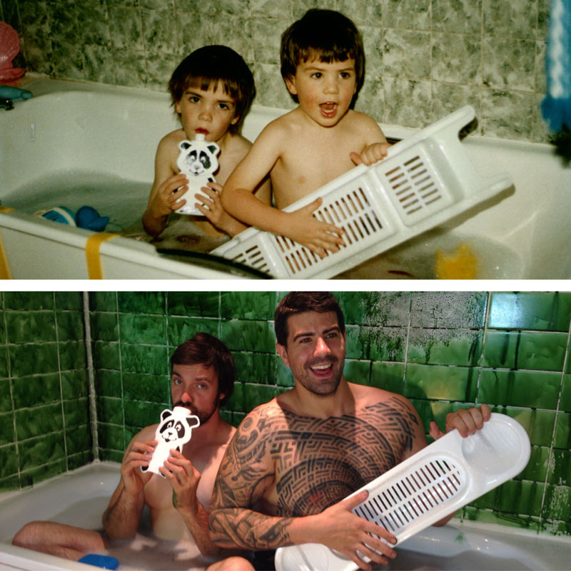 brothers recreate childhood photos for parents wedding anniversary (1)