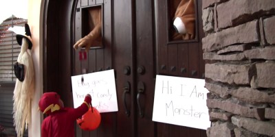 For Halloween These Guys Made a Giant Door Monster to Hand out Candy