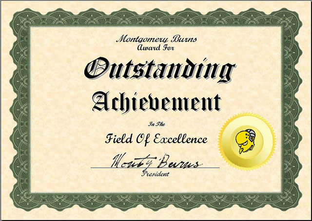 Montgomery Burns Award For Outstanding Achievement In The Field Of