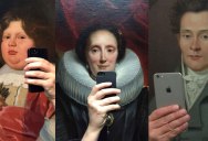 Photos of Museum Paintings Taking Selfies